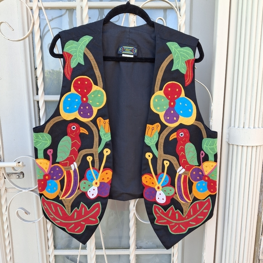 Sed's Crafts Handmade Mola Art Vest  Made In Panama  Women Size Small - Picture 3 of 14